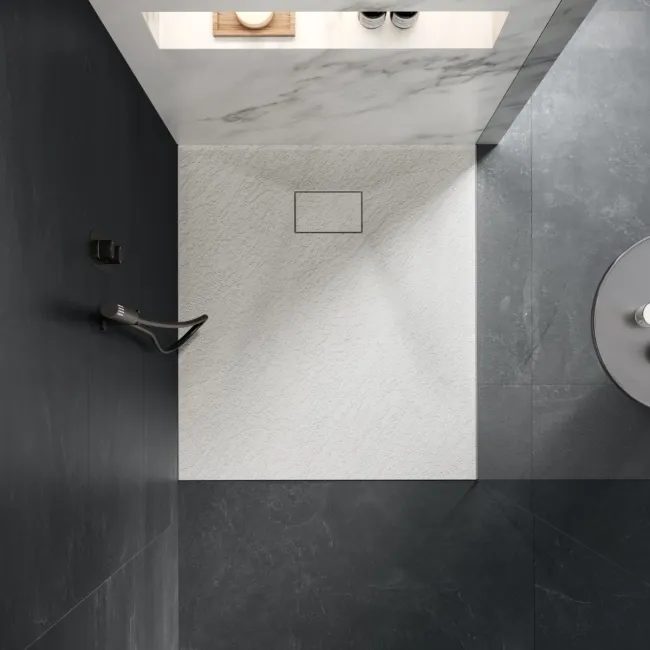 Berlin Rectangular Matt White Slate Effect SMC Composite Shower Tray 1100x900mm