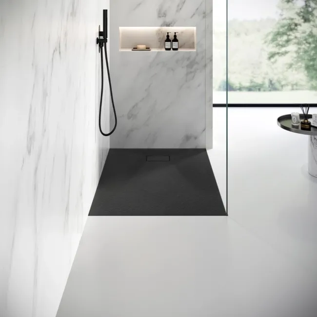 Berlin Rectangular Matt Black Slate Effect SMC Composite Shower Tray 1200x700mm