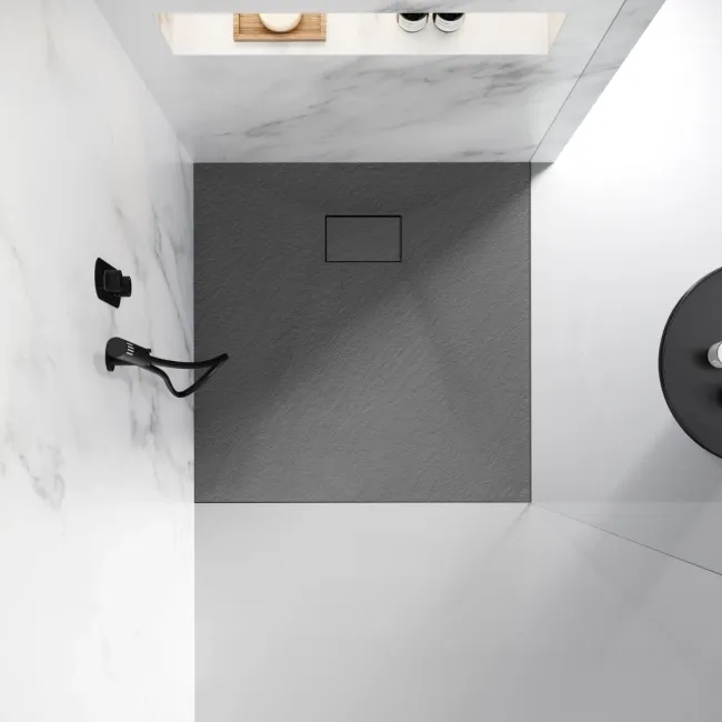 Berlin Square Dark Grey Slate Effect SMC Composite Shower Tray 800x800mm