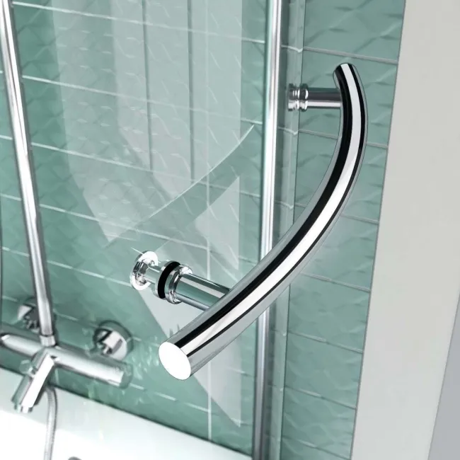 P Shaped 1600 Shower Bath with Front Panel & 4mm Screen with Rail - Right Handed