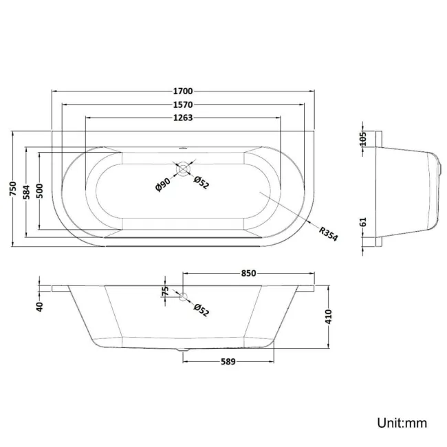 Stafford Essential 1700mm Back To Wall Bath