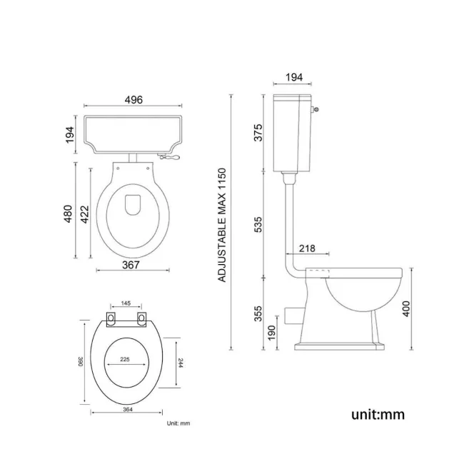 Hudson Traditional Low-Level Toilet With Dove Grey Seat & Pedestal Basin - Single Tap Hole