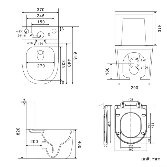 Utah Rimless Close Coupled Toilet With Premium Soft Close Seat