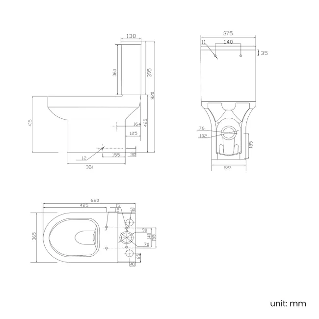 Denver Short Projection Rimless Close Coupled Toilet With Soft Close Slim Seat