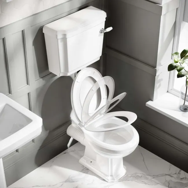 Hudson Traditional Close Coupled Toilet With Low-level Cistern & Pedestal Basin Set - Double Tap Hole