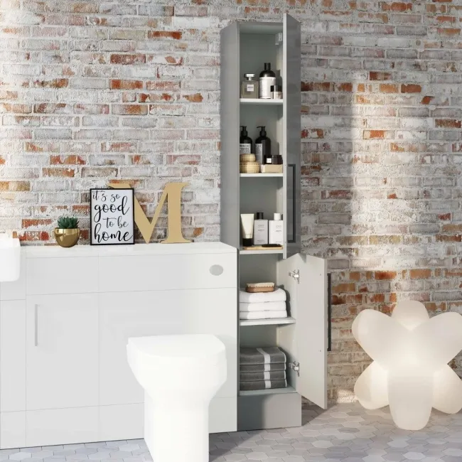 Harper Stone Grey Floor Standing Tall Cabinet 1900x300mm - Black Accents  