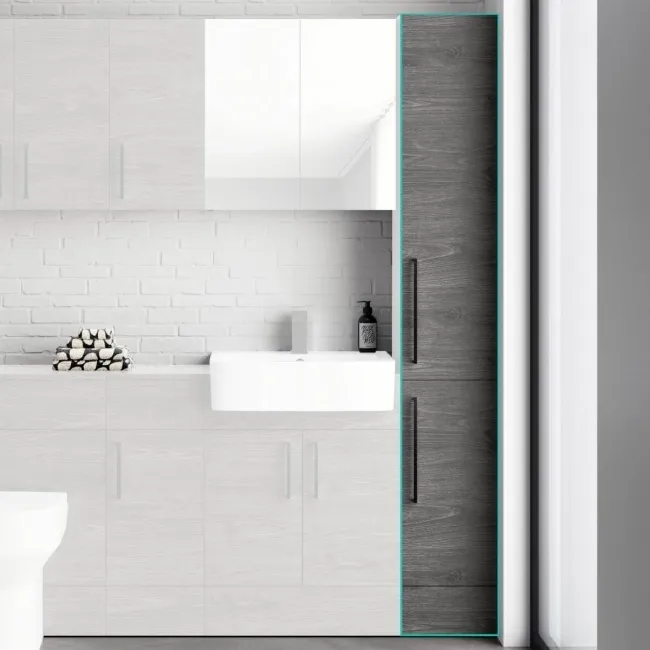 Harper Charcoal Elm Floor Standing Tall Cabinet Unit 1900x300mm - Black Touch