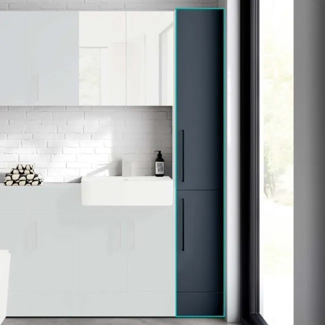 Harper Navy Blue Floor Standing Tall Cabinet 1900x300mm - Black Accents  