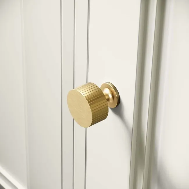 Monaco Chalk White Floor Standing Tall Cabinet Unit 300mm - Brushed Brass Accents