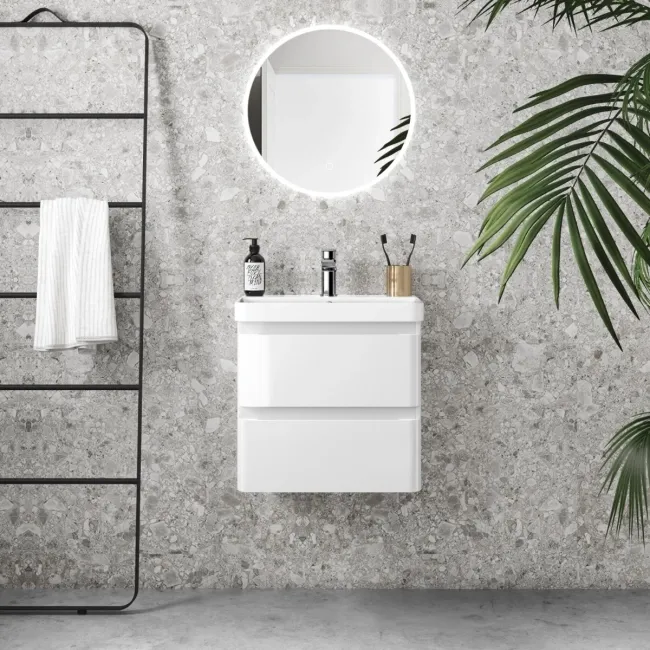 Corsica Gloss White Wall Hung Slimline Basin Drawer Vanity 500mm