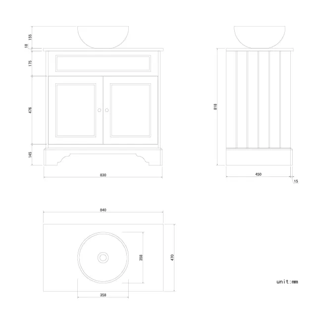 Lucia Chalk White Vanity With Oak Top & Round Counter Top Basin 840mm