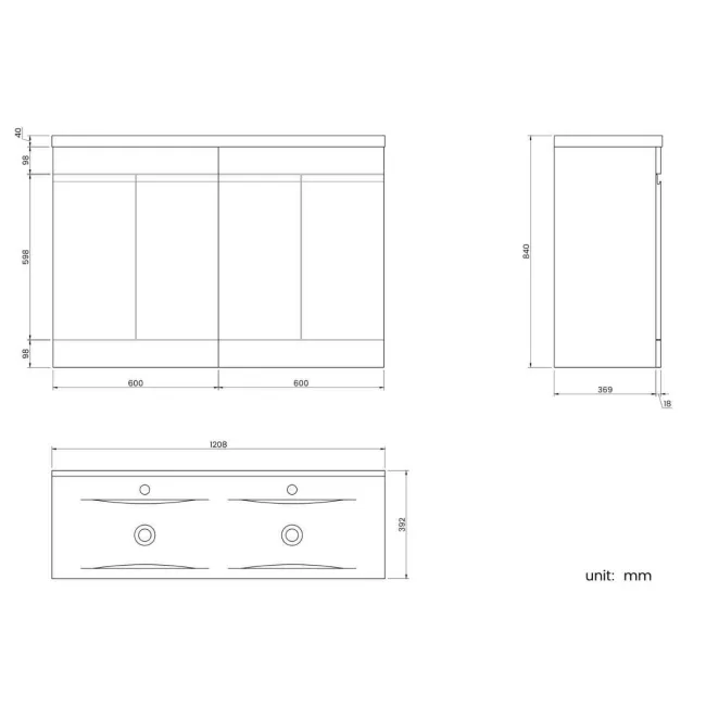 Trent Stone Grey Double Basin Vanity 1200mm