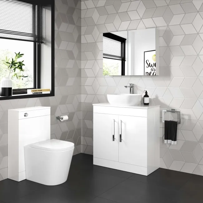 Avon Gloss White Vanity with Curved Counter Top Basin 800mm