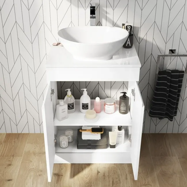 Trent Gloss White Vanity with Oval Counter Top Basin 600mm