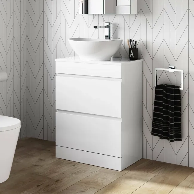 Trent Gloss White Vanity Drawer with Oval Counter Top Basin 600mm