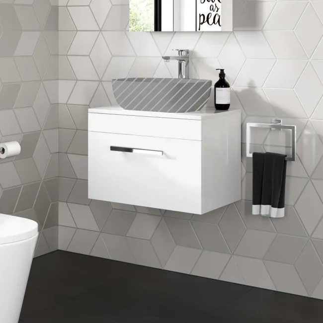 Avon Gloss White Wall Hung Drawer 600mm - Excludes Counter Top Basin