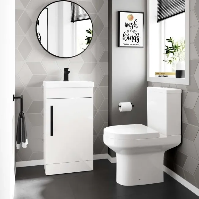 Avon Gloss White Basin Vanity 450mm - Black Accents