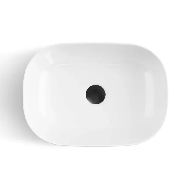 Avon Gloss White Vanity Drawer with Marble Top & Curved Counter Top Basin 600mm - Black Accents