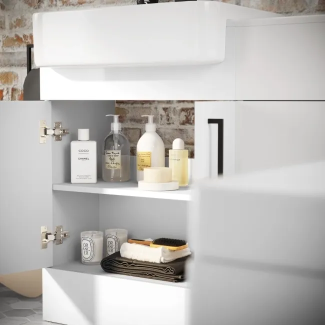 Harper Gloss White Basin Vanity and Back To Wall Toilet Unit 1200mm - Black Accents