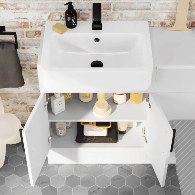 Harper Gloss White Basin Vanity and Back To Wall Toilet Unit 1200mm - Black Accents