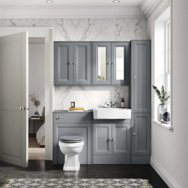 Monaco Dove Grey Combination Vanity Basin and Hudson Toilet with Wooden Seat 1200mm