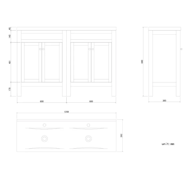 Bermuda Midnight Green Double Basin Vanity 1200mm