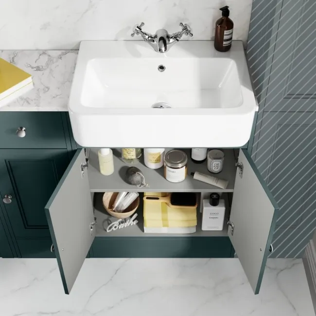 Monaco Midnight Green Combination Vanity Basin with Marble Top 1500mm (Excludes Pan & Cistern)