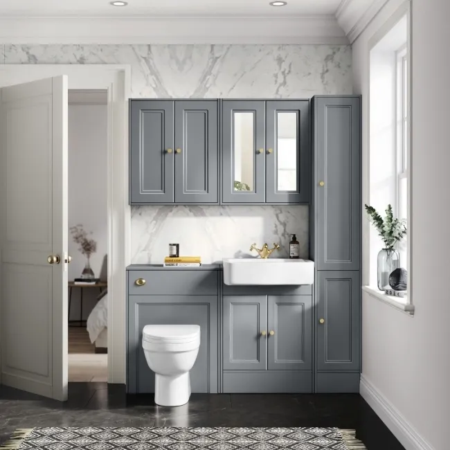 Monaco Dove Grey Combination Vanity Basin and Seattle Toilet 1200mm - Brushed Brass Accents
