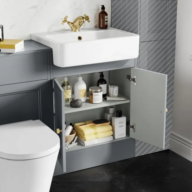 Monaco Dove Grey Combination Vanity Basin and Boston Toilet 1200mm - Brushed Brass Accents