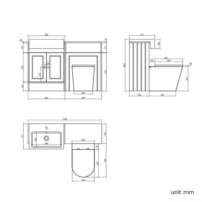 Monaco Dove Grey Combination Vanity Basin and Boston Toilet 1200mm - Brushed Brass Accents