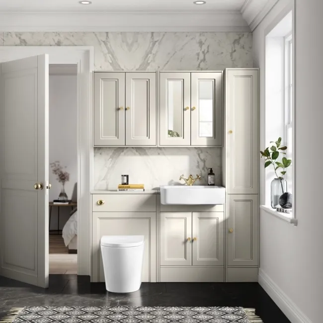 Monaco Chalk White Combination Vanity Basin and Boston Toilet 1200mm - Brushed Brass Accents