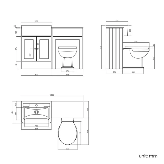 Monaco Inky Blue Combination Vanity Traditional Basin with Marble Top & Hudson Toilet with Wooden Seat 1200mm - Brushed Brass Accents