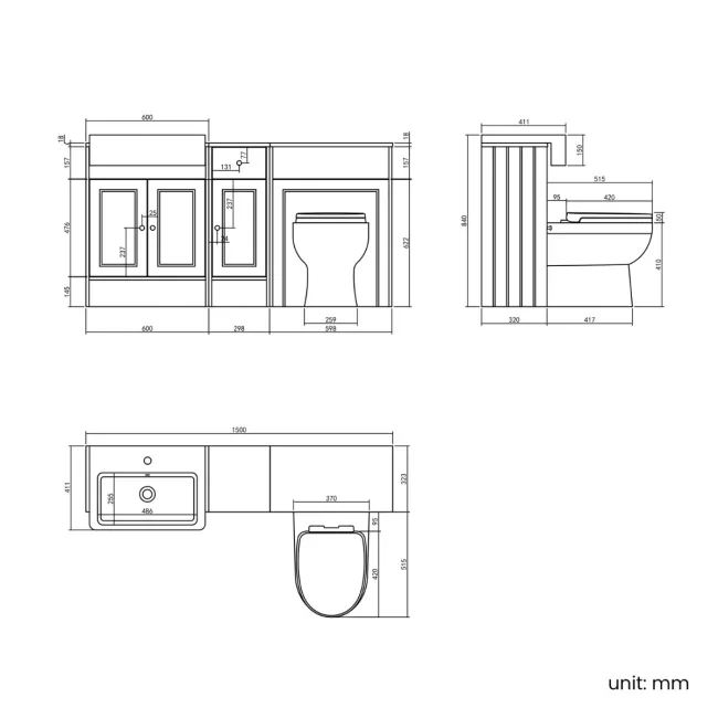 Monaco Midnight Green Combination Vanity Basin and Seattle Toilet 1500mm - Brushed Brass Accents
