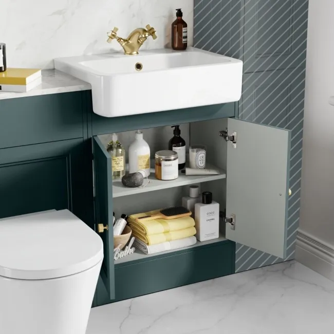 Monaco Midnight Green Combination Vanity Basin with Marble Top & Boston Toilet 1200mm - Brushed Brass Accents