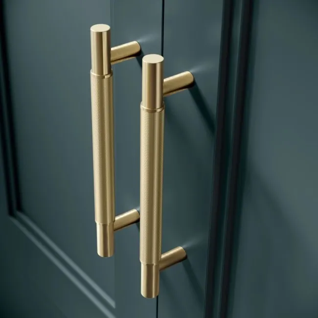 Monaco Midnight Green Combination Vanity Traditional Basin with Marble Top & Hudson Toilet with Wooden Seat 1500mm - Brass Knurled Handles