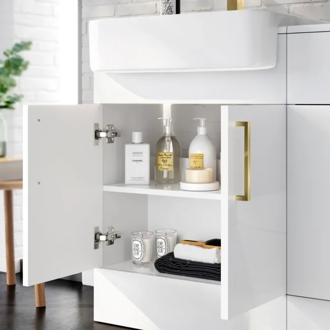 Harper Gloss White Combination Vanity Basin and Tucson Toilet 1200mm - Brushed Brass Accents
