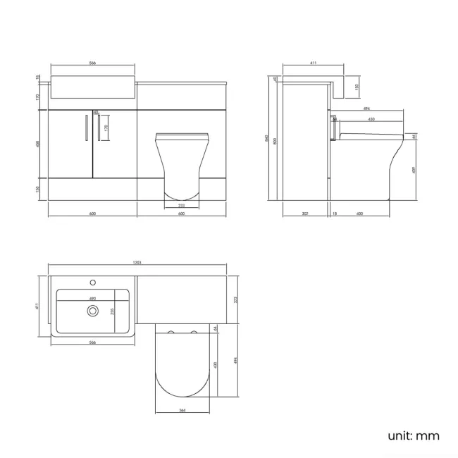 Harper Gloss White Combination Vanity Basin and Tucson Toilet 1200mm - Brushed Brass Accents