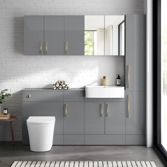 Harper Stone Grey Combination Vanity Basin and Tucson Toilet 1500mm - Brushed Brass Accents