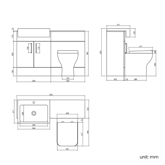 Harper Stone Grey Combination Vanity Basin with Marble Top & Houston Toilet 1200mm - Brushed Brass Accents