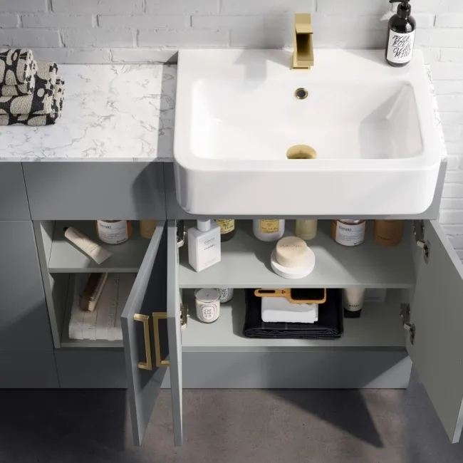 Harper Stone Grey Combination Vanity Basin with Marble Top & Houston Toilet 1500mm - Brushed Brass Accents