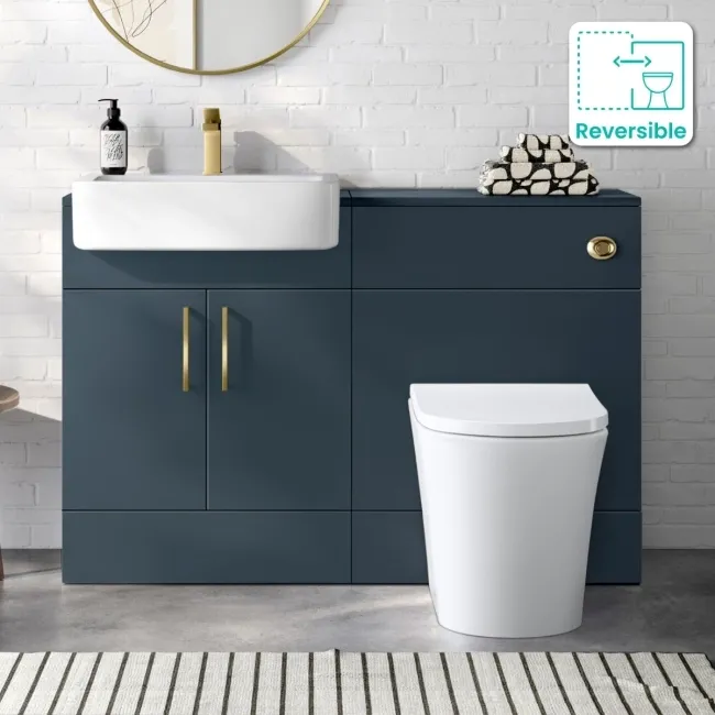 Harper Navy Blue Combination Vanity Basin and Tucson Toilet 1200mm - Brushed Brass Accents