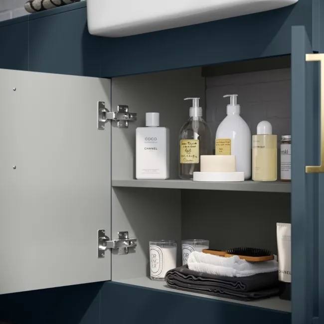 Harper Navy Blue Combination Vanity Basin and Tucson Toilet 1500mm - Brushed Brass Accents