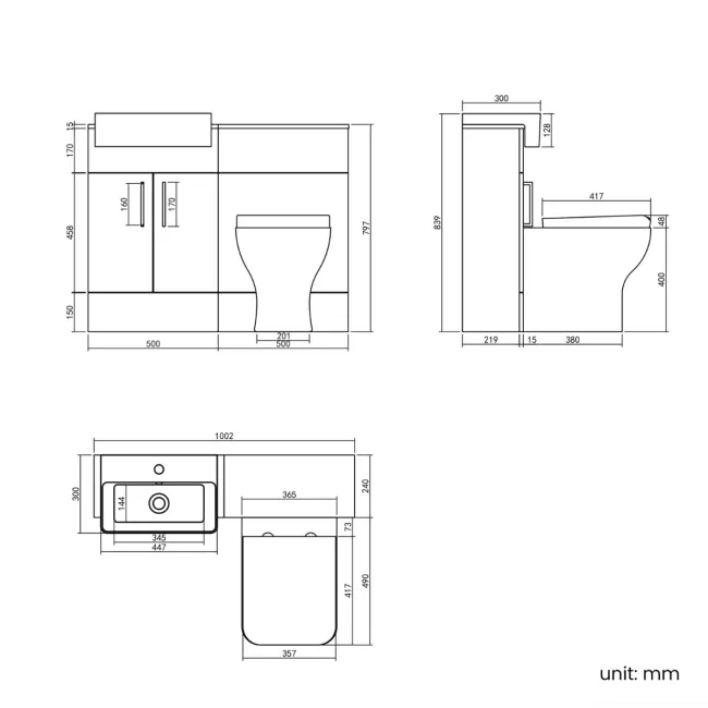 Harper Gloss White Combination Vanity Basin & Houston Toilet 1000mm - Brushed Brass Accents