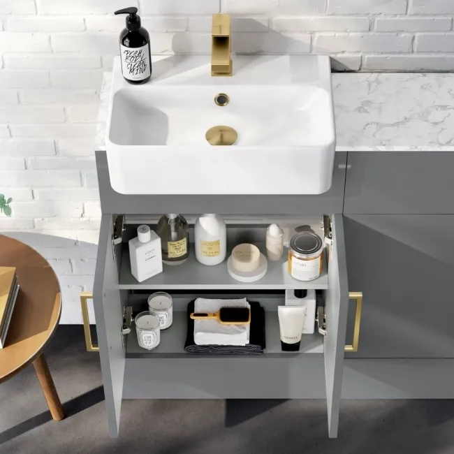 Harper Stone Grey Combination Vanity Basin with Marble Top & Houston Toilet 1000mm -Brushed Brass Accents