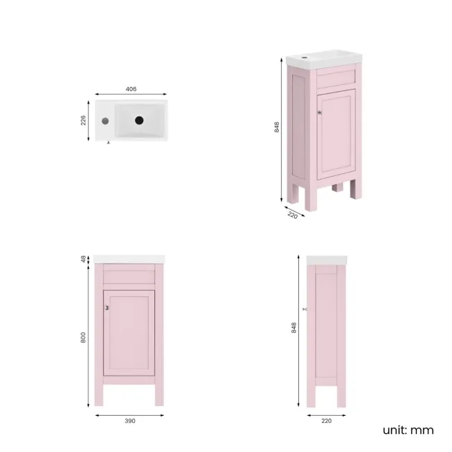Bermuda Cashmere Pink Cloakroom Basin Vanity 400mm