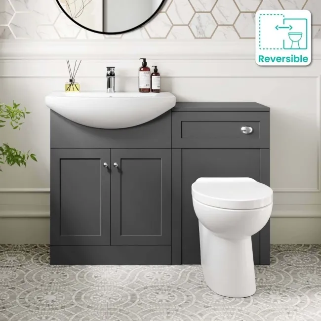 Capri Slate Grey Combination Vanity Basin and Austin Toilet 1150mm - Chrome Handles