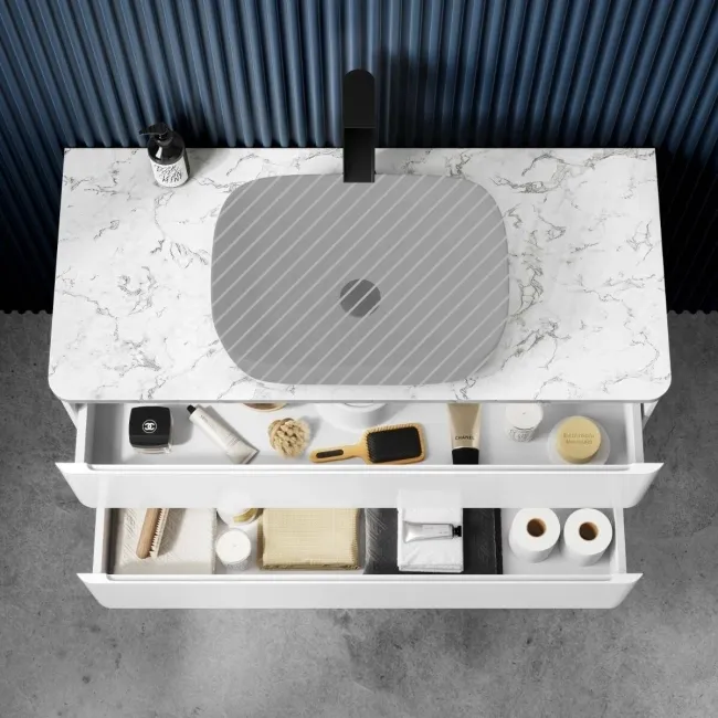 Corsica Gloss White Drawer Vanity with Marble Top 1000mm - Excludes Counter Top Basin