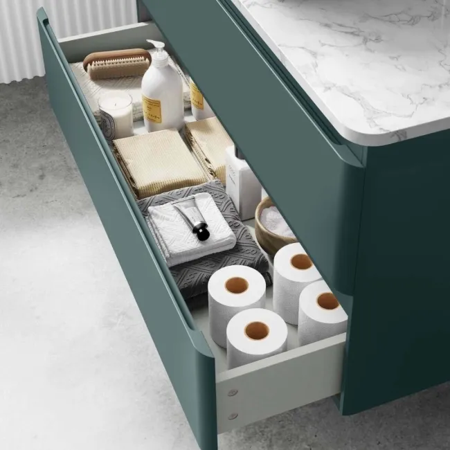 Corsica Midnight Green Vanity Drawer with Marble Top & Curved Counter Top Basin 1000mm