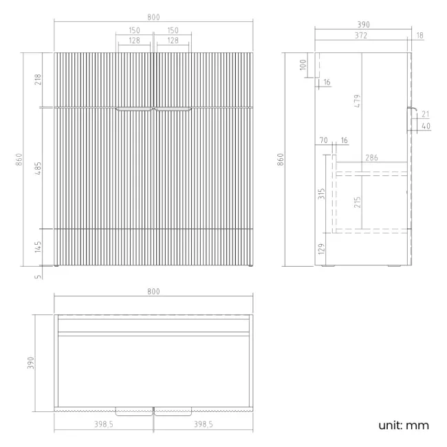 Havana Fluted Country Oak Combination Vanity Basin and Miami Toilet 1300mm - Brushed Brass Accents