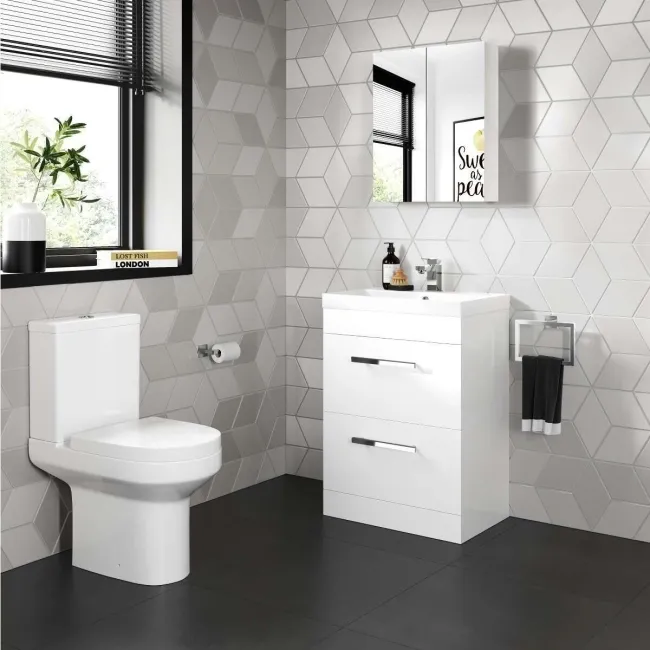 Avon Gloss White Basin Drawer Vanity 600mm and Toilet Set